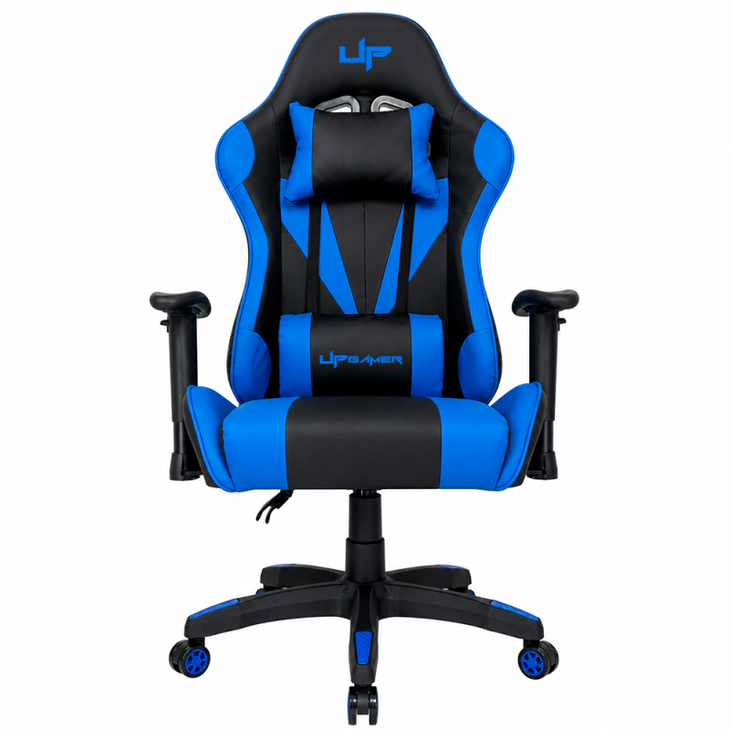 Silla gaming UP Gamer LT Series BKBL01, PU Cotton, base de nylon, reclinable, soporta hasta 100 kg, color negro y azul.