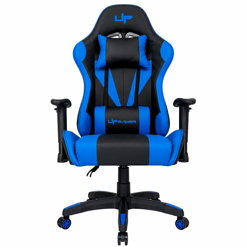 Silla gaming UP Gamer LT Series BKBL01, PU Cotton, base de nylon, reclinable, soporta hasta 100 kg, color negro y azul.