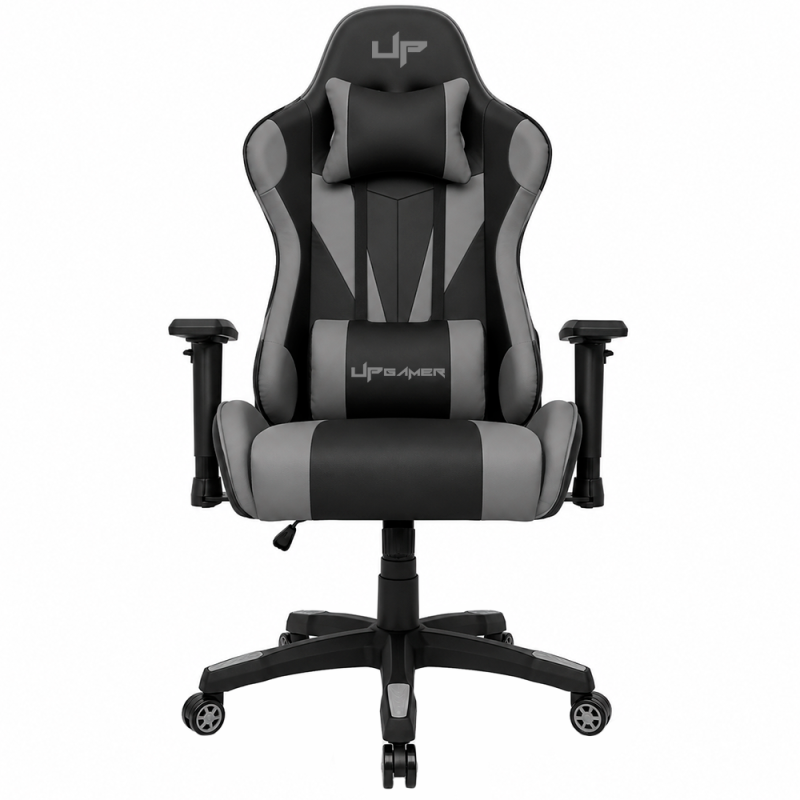 Silla gaming UP Gamer LT Series BKGY01, PU Cotton, base de nylon, reclinable, soporta hasta 100 kg, color negro y gris.