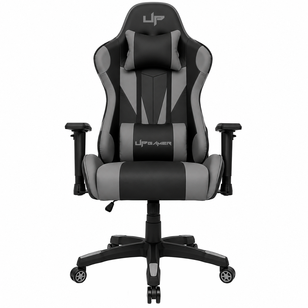 Silla gaming UP Gamer LT Series BKGY01, PU Cotton, base de nylon, reclinable, soporta hasta 100 kg, color negro y gris.