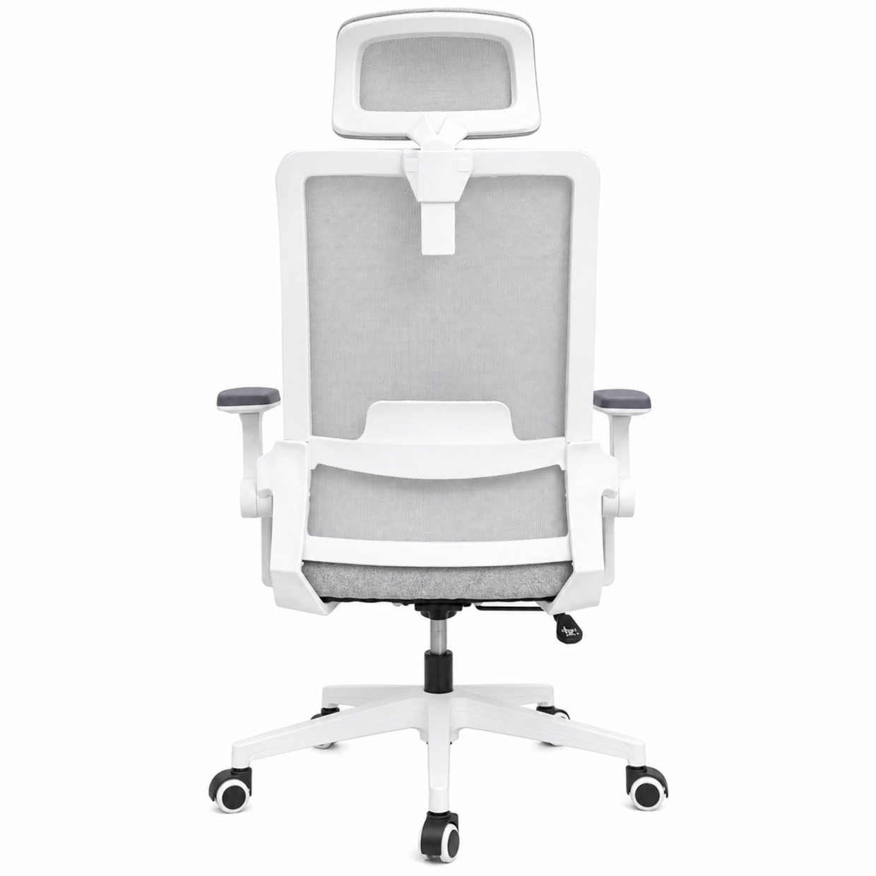 Silla de oficina UP Gamer Essential MSD-221AW, respaldo con soporte lumbar, asiento de espuma moldeada, brazos plegables, gris. - Imagen 2